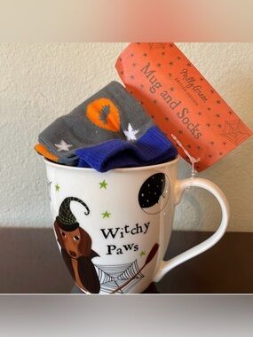 Adorable Halloween Dachshund Mug and sock set.
